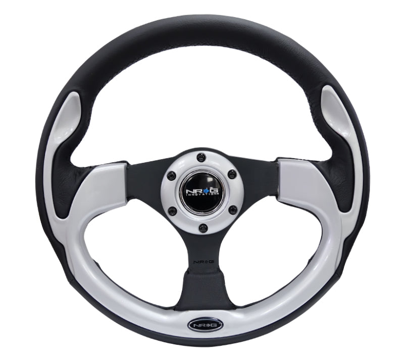 NRG Reinforced Steering Wheel (320mm) Blk w/Silver Trim & 5mm 3-Spoke