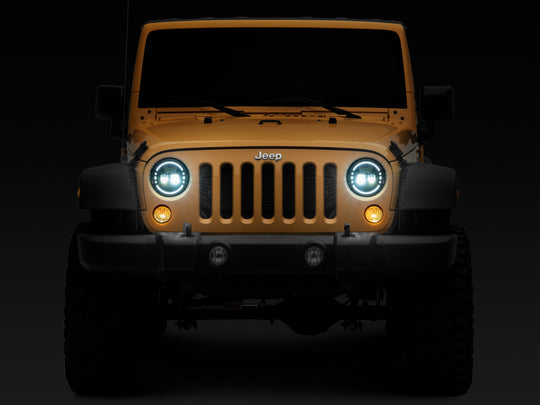 Raxiom 97-18 Jeep Wrangler TJ/JK Axial 7-Inch LED Headlights w/ DRL- Black Housing (Clear Lens)