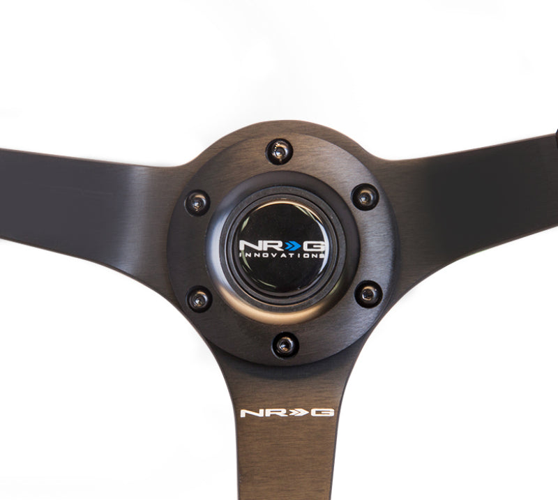 NRG Reinforced Steering Wheel (350mm / 3in. Deep) Blk Suede w/Blk BBall Stitch (Odi Bakchis Edition)