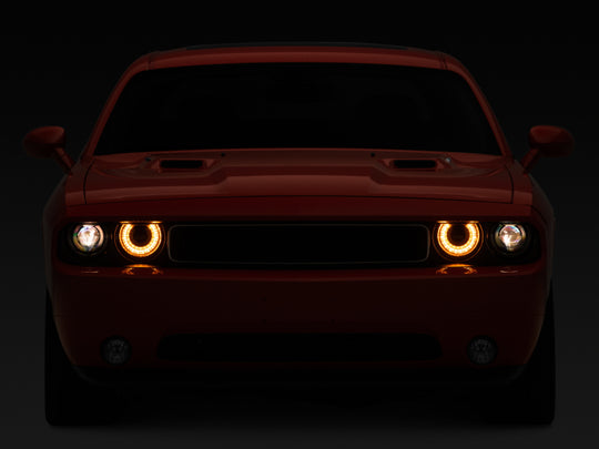 Raxiom 08-14 Dodge Challenger Halo Projctr Headlights w/Sequential Turn Signals-Blk Hsng(Clear Lens)