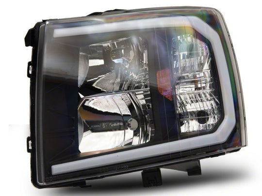 Raxiom 07-13 Chevrolet Silverado 1500 Axial Series Headlights w/ LED Bar- Blk Housing (Clear Lens)