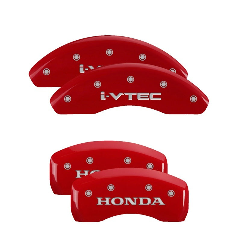 MGP 4 Caliper Covers Engraved Front & Rear I-Vtec Red Finish Silver Char 2018 Honda Accord