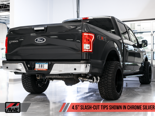 AWE Tuning 2015+ Ford F-150 0FG Single Exit Performance Exhaust System w/4.5in Chrome Silver Tips