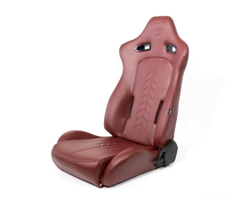 NRG Reclinable Sport Seats (Pair) The Arrow Maroon Vinyl w/ Pressed NRG logo w/ Maroon Stitch