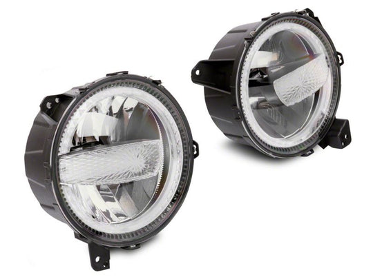 Raxiom 18-23 Jeep Wrangler JL Axial Series 9-In LED Headlights- Blk Housing (Clear Lens)