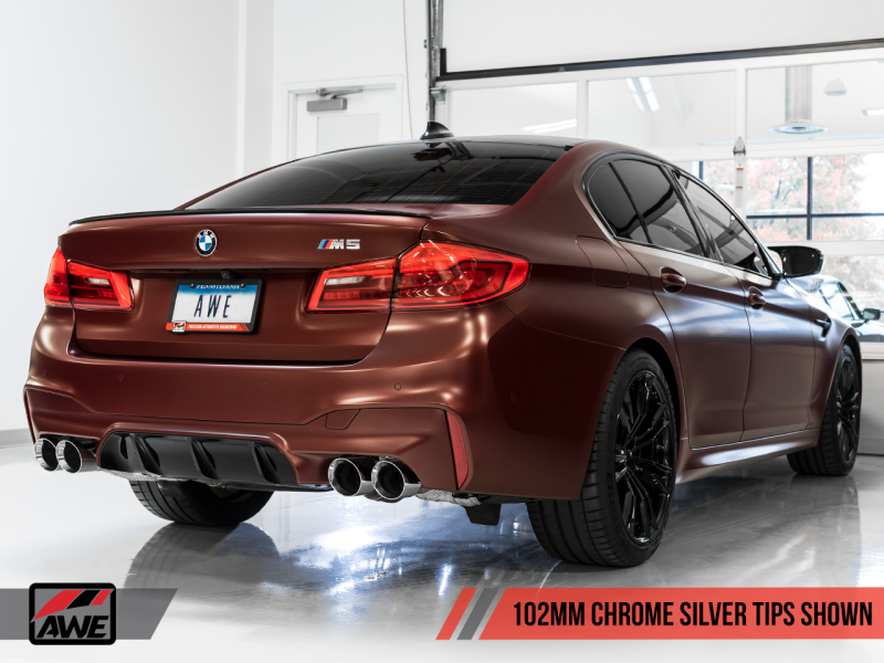 AWE Tuning 18-19 BMW M5 (F90) 4.4T AWD Cat-back Exhaust - Track Edition (Chrome Silver Tips)