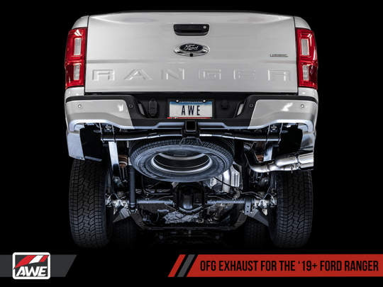 AWE Tuning 2019+ Ford Ranger 0FG Performance Exhaust System w/Chrome Silver Tips & Bash Guard