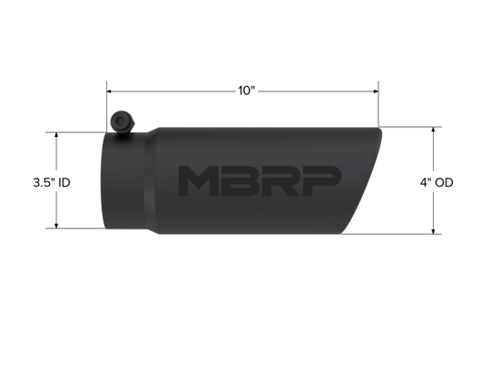 MBRP Universal Tip 4 O.D. Angled Rolled End 3.5 inlet 10 length- Black Finish