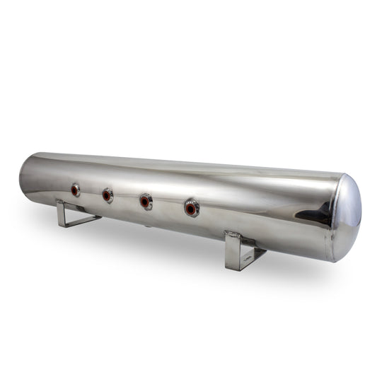 Air Lift 5 Gal Alum Air Tank - (4) 3/8in Face Ports &amp; 1/4in Drain Port - 36in L X 6in D - Polished