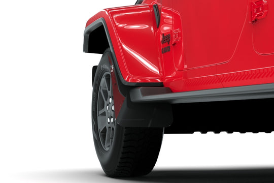 Rally Armor 19-24 Jeep JT Gladiator (Mojave/Rubicon) Black Mud Flap w/Metallic Black Logo