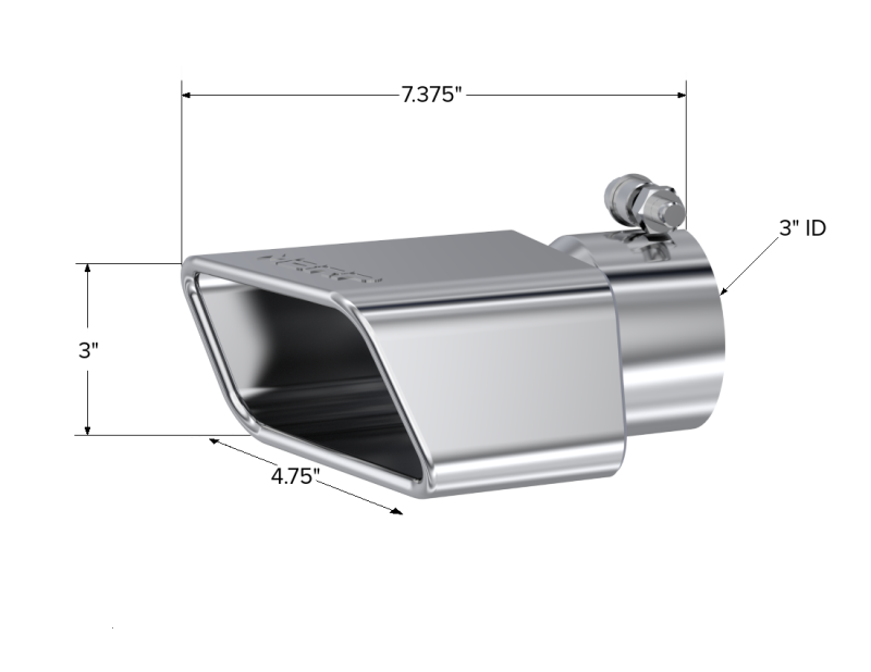 MBRP Universal Tip 4.50in x 2.75in ID Rectangle Angled Cut 3in OD Inlet 7in Lgth T304 Passenger Side