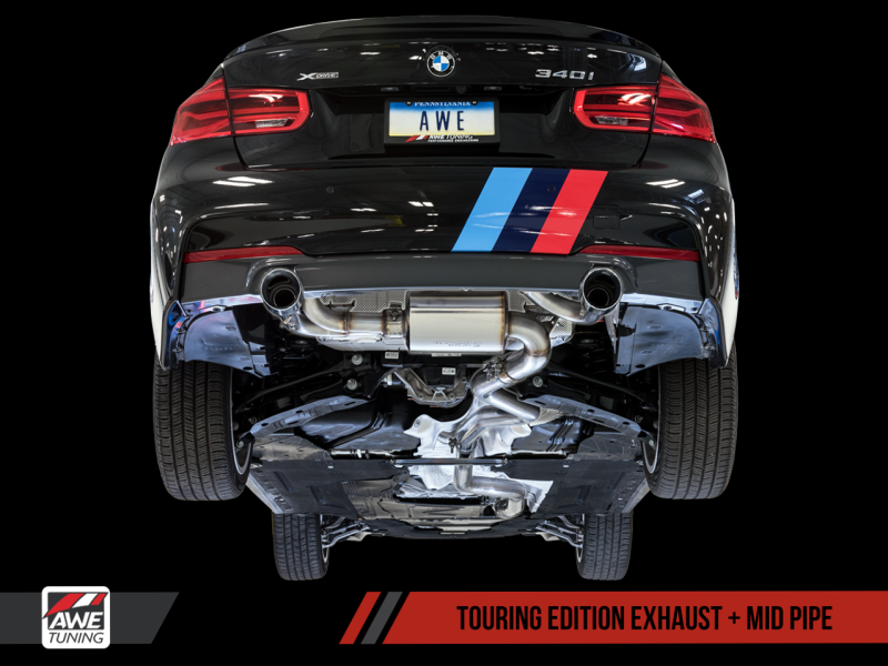 AWE Tuning BMW F3X 340i Touring Edition Axle-Back Exhaust - Chrome Silver Tips (90mm)