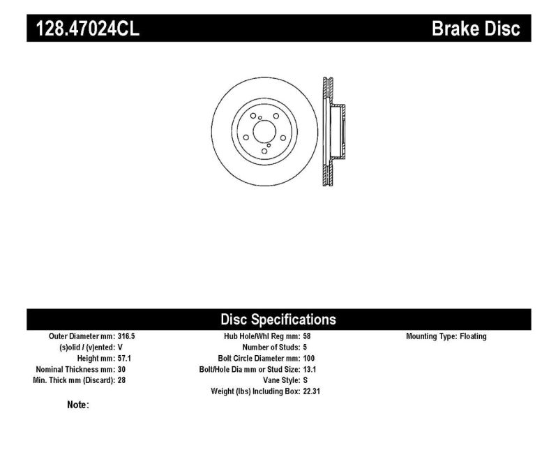 StopTech Subaru 14-18 Forester / 05-14 Legacy / 10-14 Outback Drilled Left Front Cryo Rotor