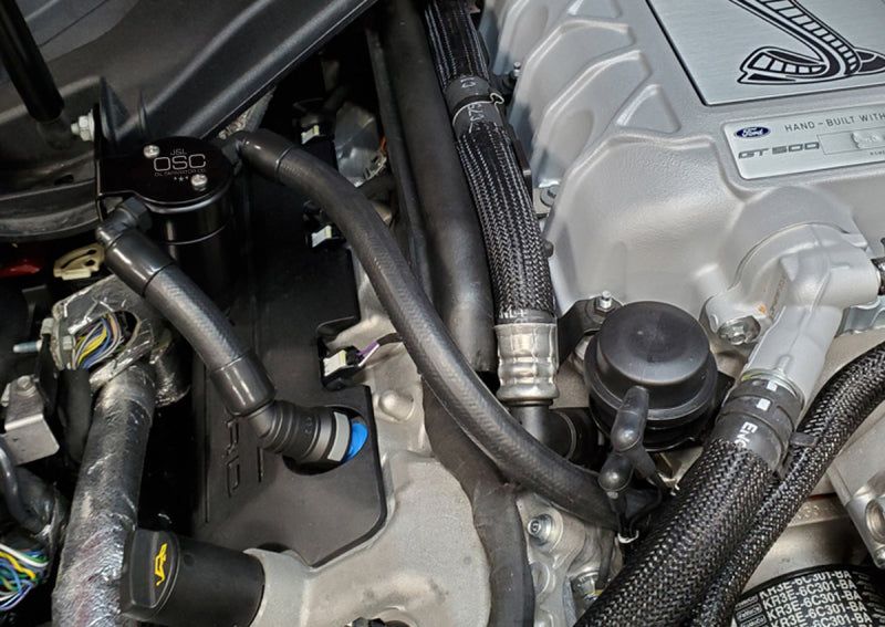 J&L 2020-2022 Ford Mustang GT500 Passenger Side Oil Separator 3.0 - Black Anodized