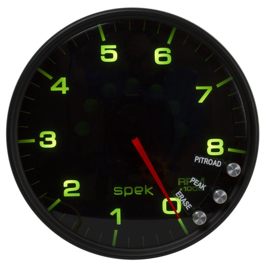 Autometer Spek-Pro Gauge Tachometer 5in 8K Rpm W/Shift Light & Peak Mem Black/Smoke/Black