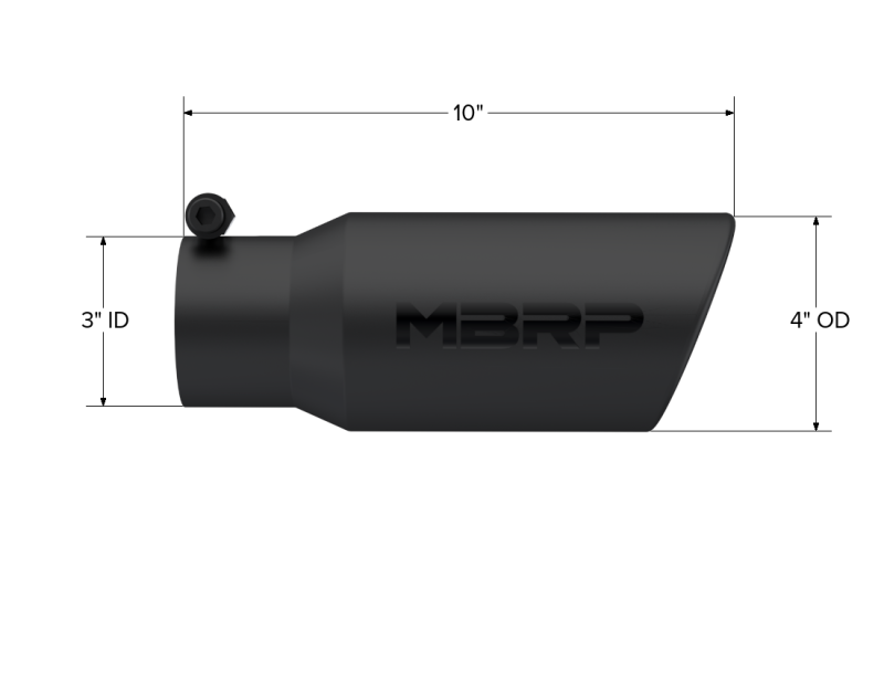 MBRP Universal Tip 4in OD 3in Inlet 10in Length Angled Rolled End Black