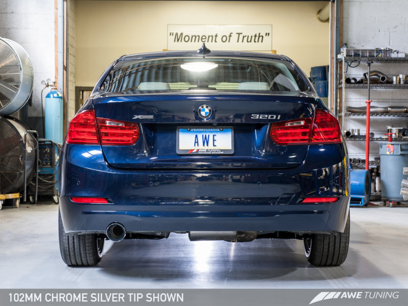 AWE Tuning BMW F30 320i Touring Exhaust &amp; Performance Mid Pipe - Chrome Silver Tip (102mm)