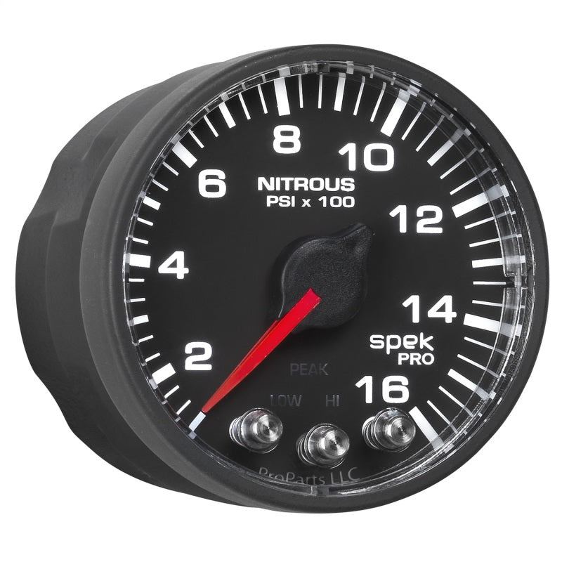 Autometer Spek-Pro Gauge Nitrous Press 2 1/16in 1600psi Stepper Motor W/Peak & Warn Blk/Blk