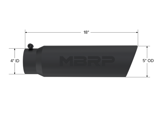 MBRP Universal 5in OD Angled Rolled End 4in Inlet 18in Lgth Black Finish Exhaust Tip