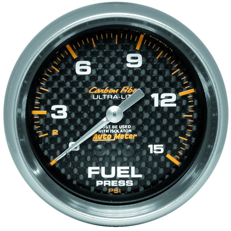AutoMeter Gauge Fuel Pressure 2-5/8in. 15PSI Mech. Incl. Isolator Carbon Fiber