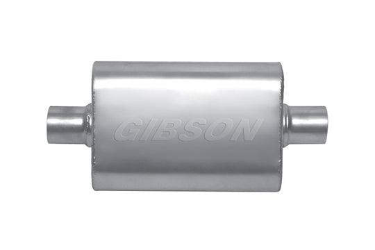 Gibson MWA Superflow Center/Center Oval Muffler - 4x9x14in/2.25in Inlet/2.25in Outlet - Stainless