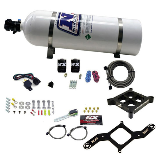 Nitrous Express 4150 Single Entry Billet Crossbar Nitrous Plate Kit (50-300HP) w/15lb Bottle