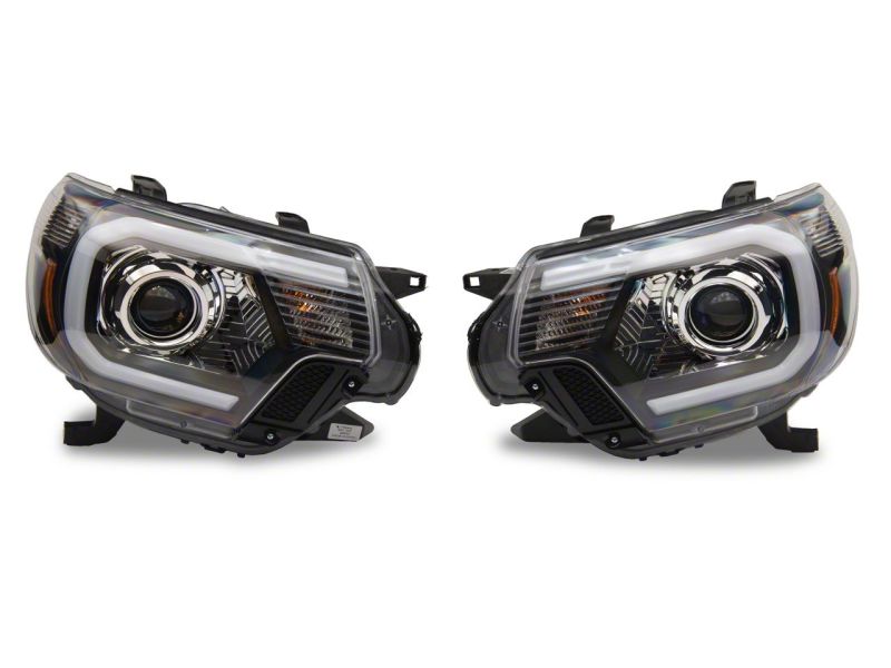 Raxiom 12-15 Toyota Tacoma Axial Projector Headlights w/ SEQL LED Bar- Blk Housing (Clear Lens)