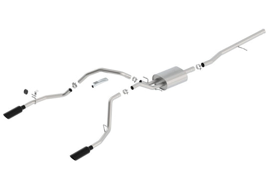 Borla 14 Sierra 1500 C/B S-Type Exhaust/2.75in Into Dual 2.25in Out 4in Split Rear Exit-Black Chrome