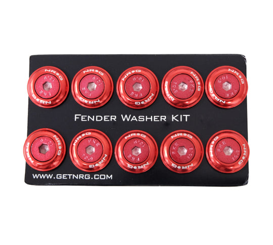 NRG Fender Washer Kit w/Color Matched M6 Bolt Rivets For Plastic (Red) - Set of 10