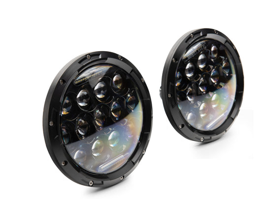 Raxiom 97-18 Jeep Wrangler TJ/JK Axial Series 13-LED Headlights- Black Housing (Clear Lens)