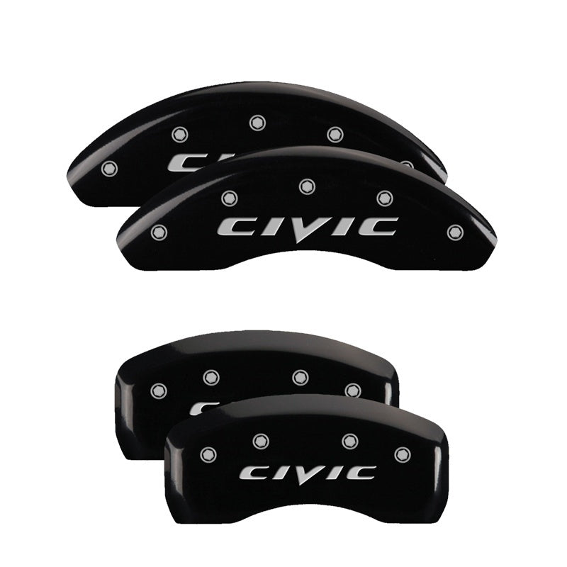 MGP 4 Caliper Covers Engraved Front 2015/Civic Engraved Rear 2015/Civic Black finish silver ch