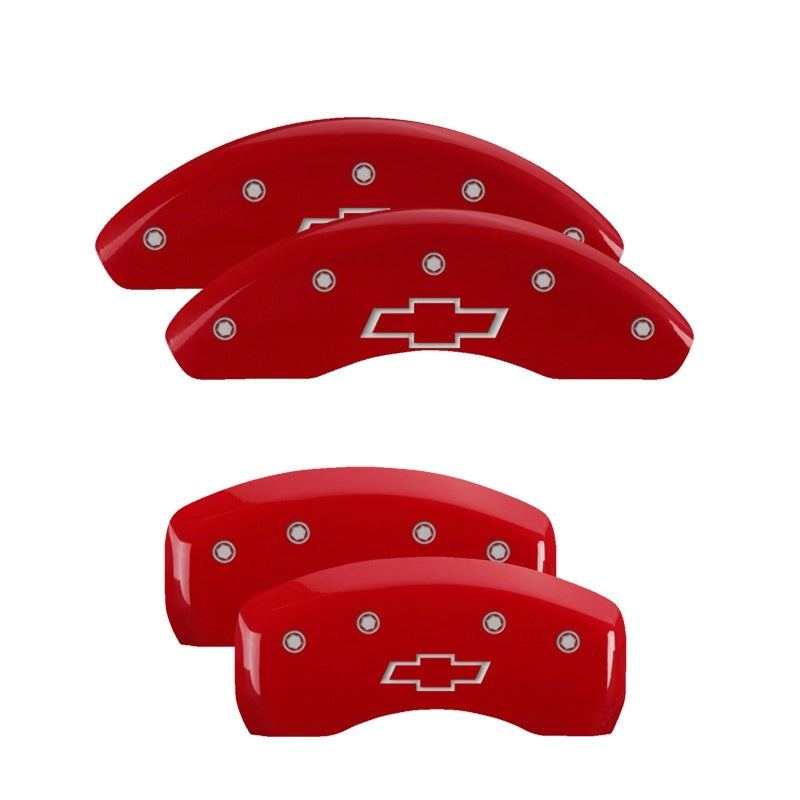 MGP 4 Caliper Covers Engraved Front & Rear Chevy Racing Red Finish Silver Char 2016 Chevrolet Camaro