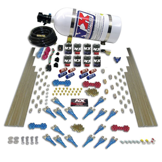 Nitrous Express Shark Dual Stage/Alc 16 Nozzles 8 Solenoids Nitrous Kit (200-1200HP) w/Comp Bottle