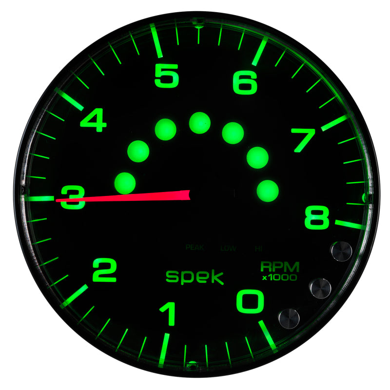 Autometer Spek-Pro Gauge Tachometer 5in 8K Rpm W/Shift Light & Peak Mem Black/Black