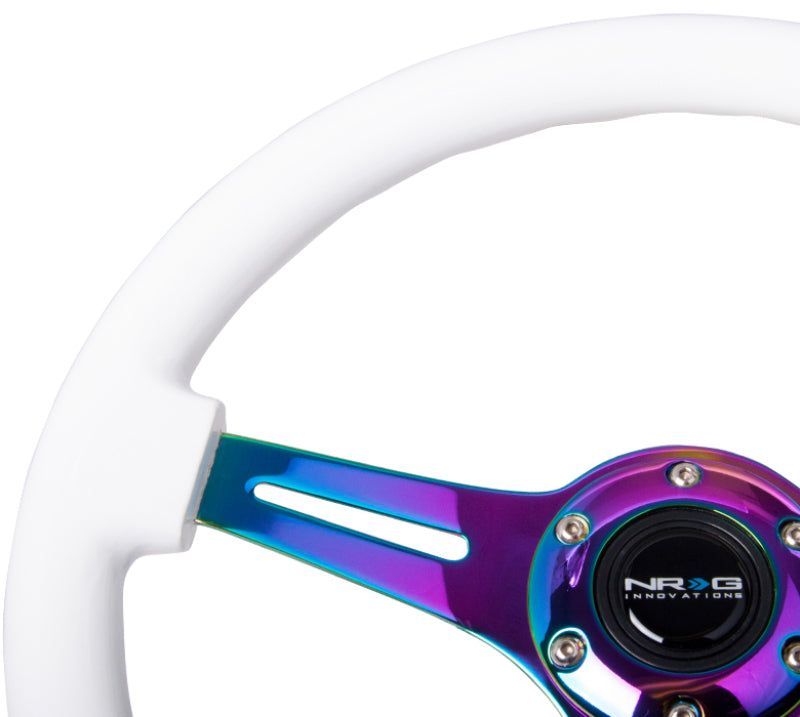 NRG Classic Wood Grain Steering Wheel (350mm) White Paint Grip w/Neochrome 3-Spoke Center