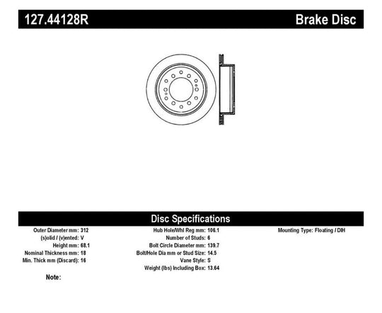 StopTech Power Slot 03-09 Toyota 4 Runner / 03-09 Lexus GX470 Drilled & Slotted Right Rear Rotor