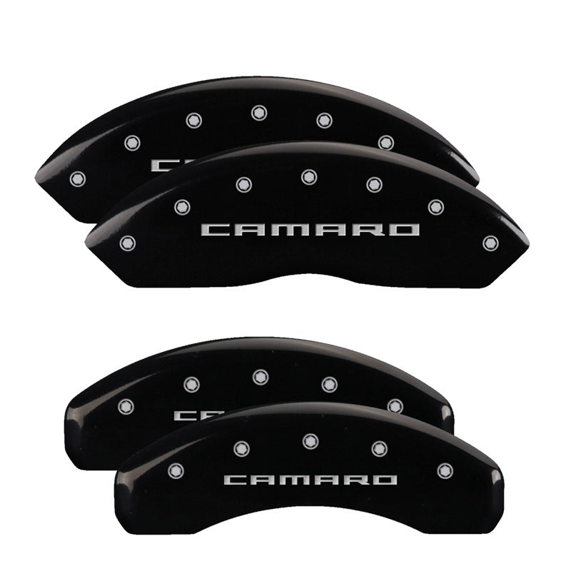 MGP 4 Caliper Covers Engraved Front &amp; Rear Gen 5/Camaro Black finish silver ch