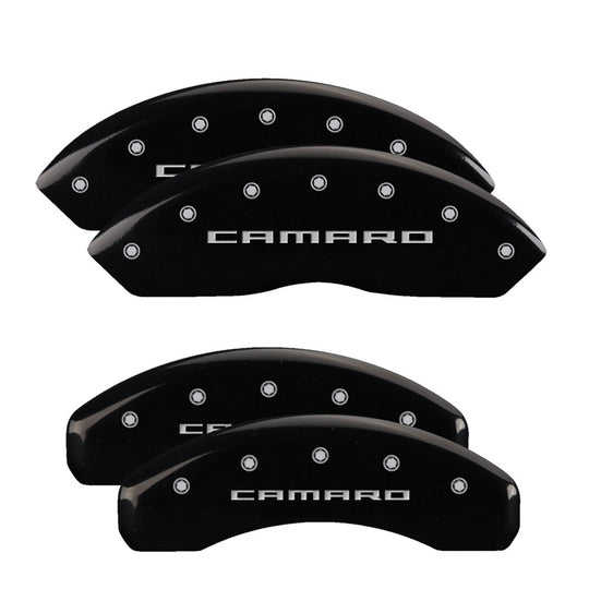 MGP 4 Caliper Covers Engraved Front &amp; Rear Gen 5/Camaro Black finish silver ch