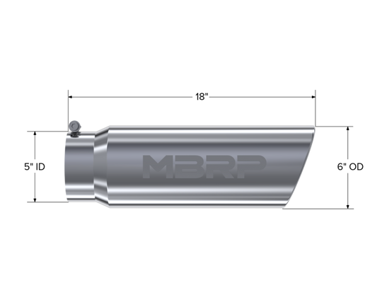 MBRP Universal Tip 6in OD Angled Rolled End 5in Inlet 18in Lgth T304 Exhaust