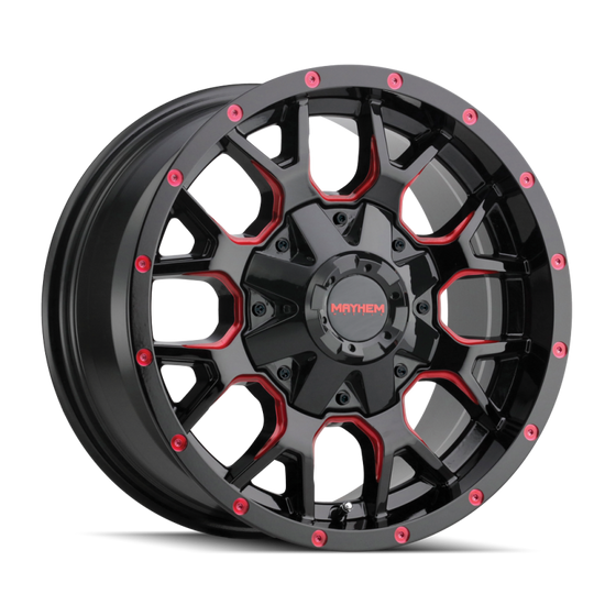 Mayhem 8015 Warrior 20x9 / 8x165.1 BP / 0mm Offset / 130.8mm Hub Black w/ Prism Red Wheel