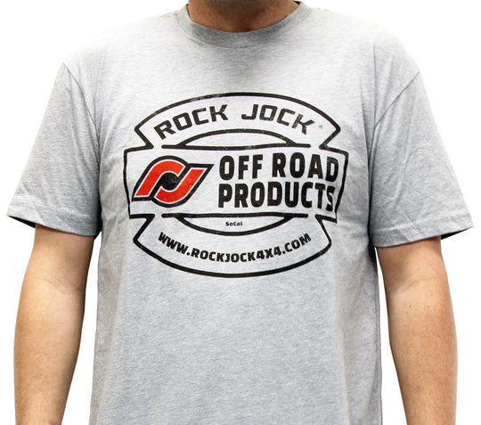 RockJock T-Shirt w/ Vintage Logo Gray Medium Print on the Front