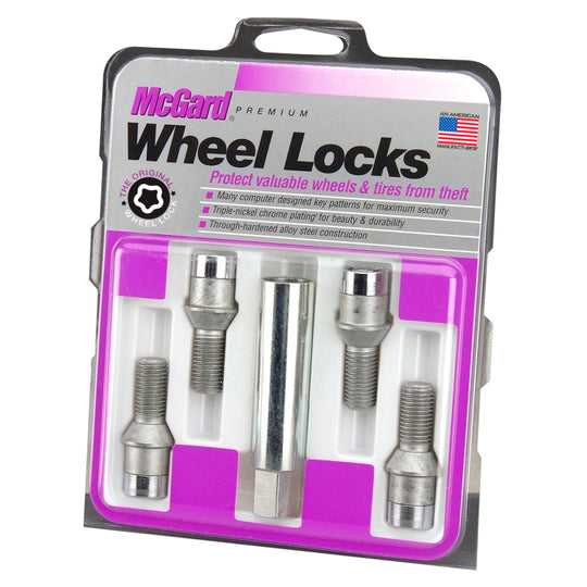 McGard Wheel Lock Bolt Set - 4pk. (Tuner / Cone Seat) M12X1.5 / 17mm Hex / 29.6mm Shank L. - Chrome