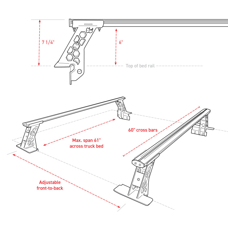 Go Rhino 20-22 Jeep Gladiator JT/16-22 Toy. Tacoma/05-21 Nssn Frontier XRS Cross Bars Kit - Tex. Blk