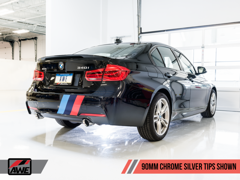 AWE Tuning BMW F3X 340i Touring Edition Axle-Back Exhaust - Chrome Silver Tips (90mm)