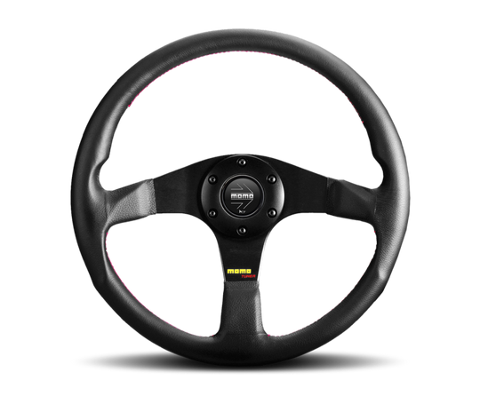 Momo Tuner Steering Wheel 350 mm - Black Leather/Red Stitch/Black Spokes