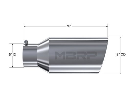 MBRP Universal Tip 8in OD Rolled End 5in Inlet 18in Length T304