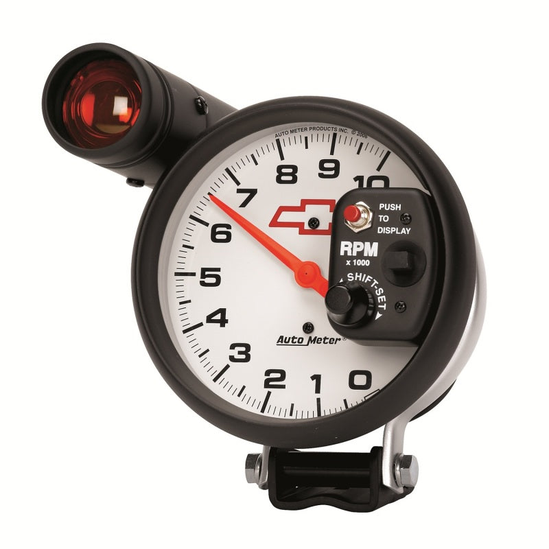 AutoMeter 5in (127mm) Pedestal Tachometer, 0-10,000 RPM, Chevy Red Bowtie