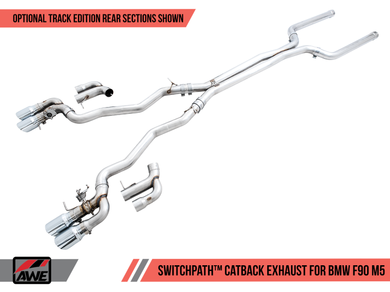 AWE Tuning 18-19 BMW M5 (F90) 4.4T AWD SwitchPath Cat-back Exhaust - Chrome Silver Tips