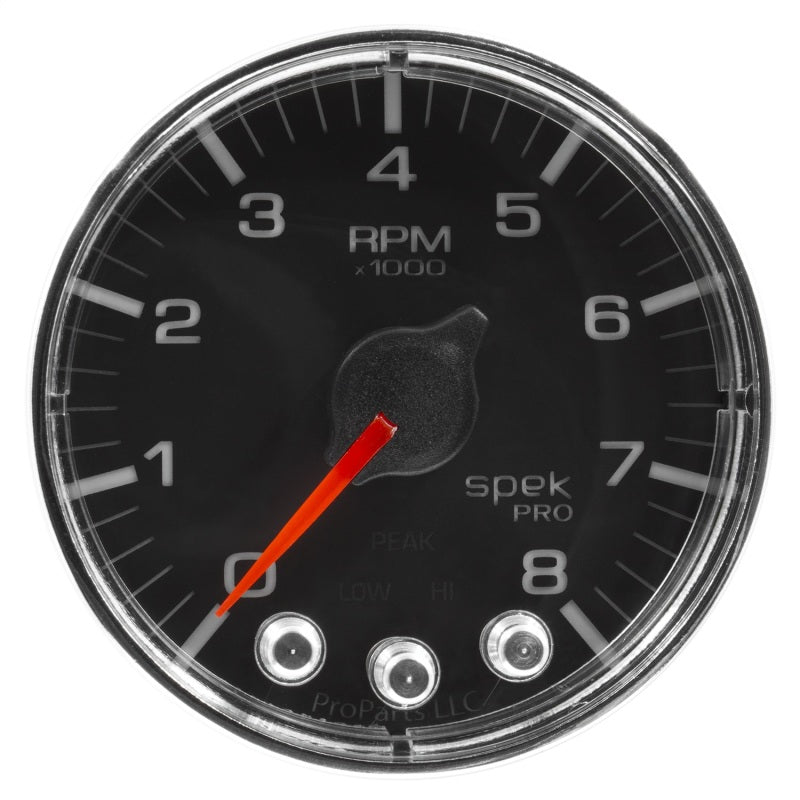 Autometer Spek-Pro Gauge Tach 2 1/16in 8K Rpm W/ Shift Light & Peak Mem Blk/Chrm