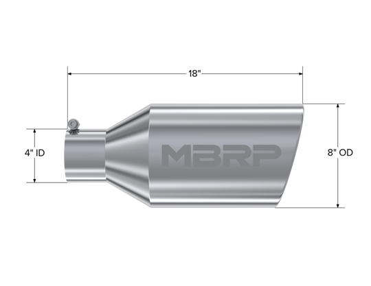 MBRP Universal Tip 8in O.D. Rolled End 4in inlet 18in length T304